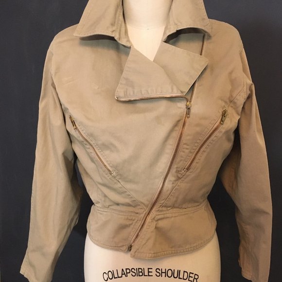 Khaki ABS Asymmetrical Twill Zipper Jacket - Picture 2 of 8